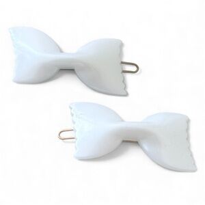 New 1960’s Pair of Sweet White Bow Barrettes, Deadstock, 1.5” Long